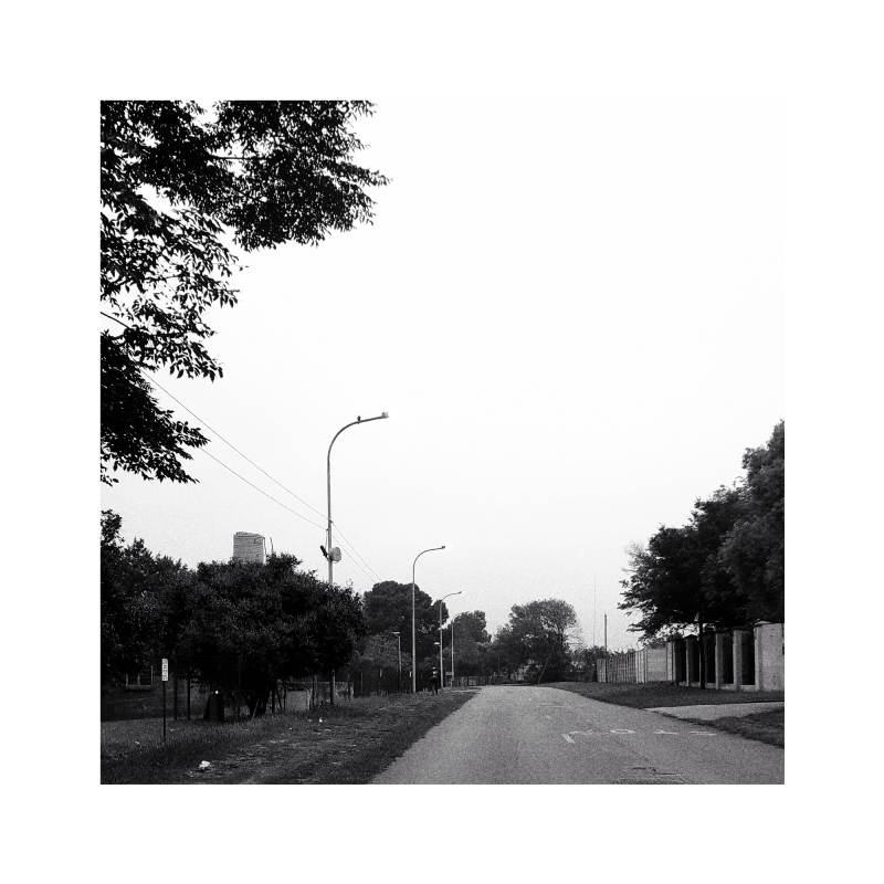 A road going into the distance. On the left side of the image three street lamps going away from the viewer.