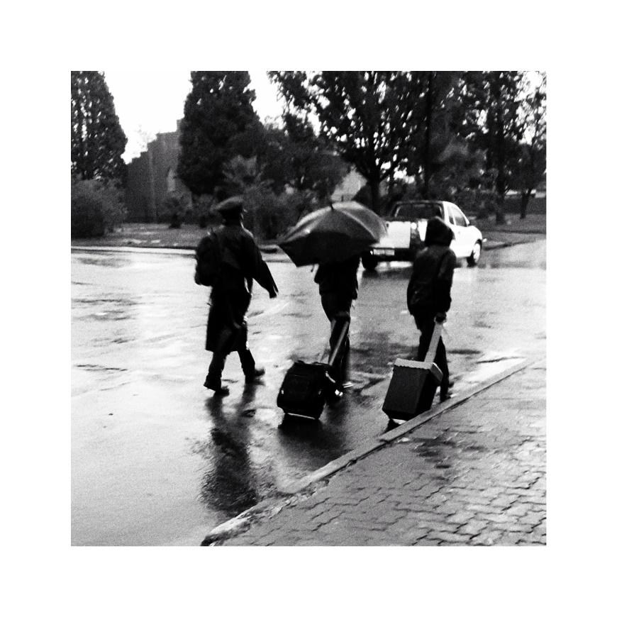 Walking in the rain.