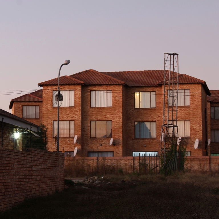 Apartment complex early in the morning.