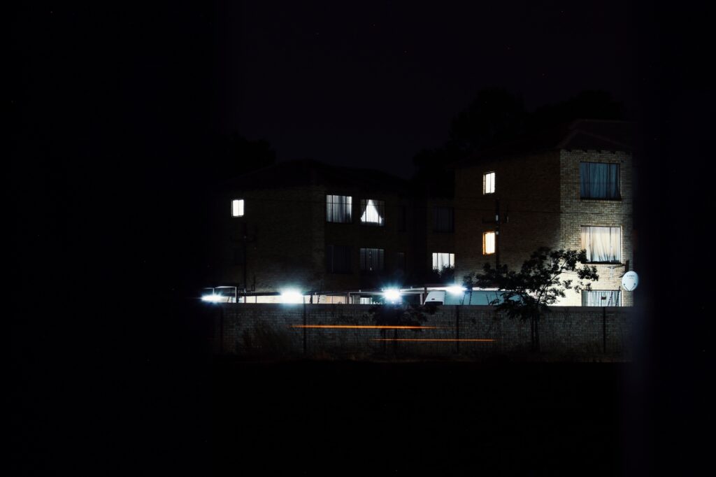 Long exposure photograph of an apartment complex.