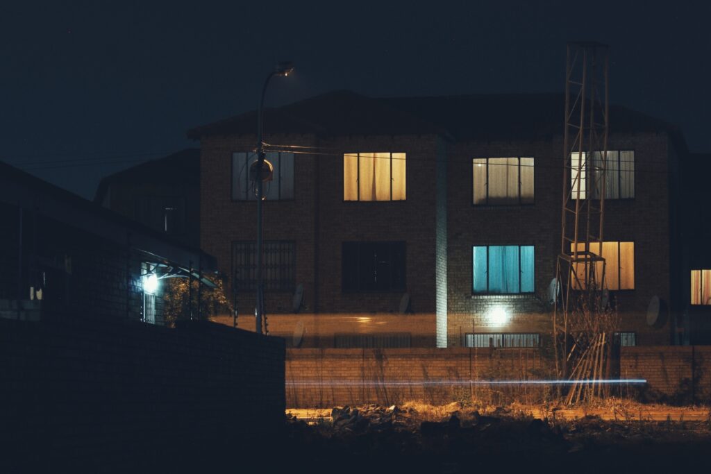 Long exposure photograph of an apartment complex.
