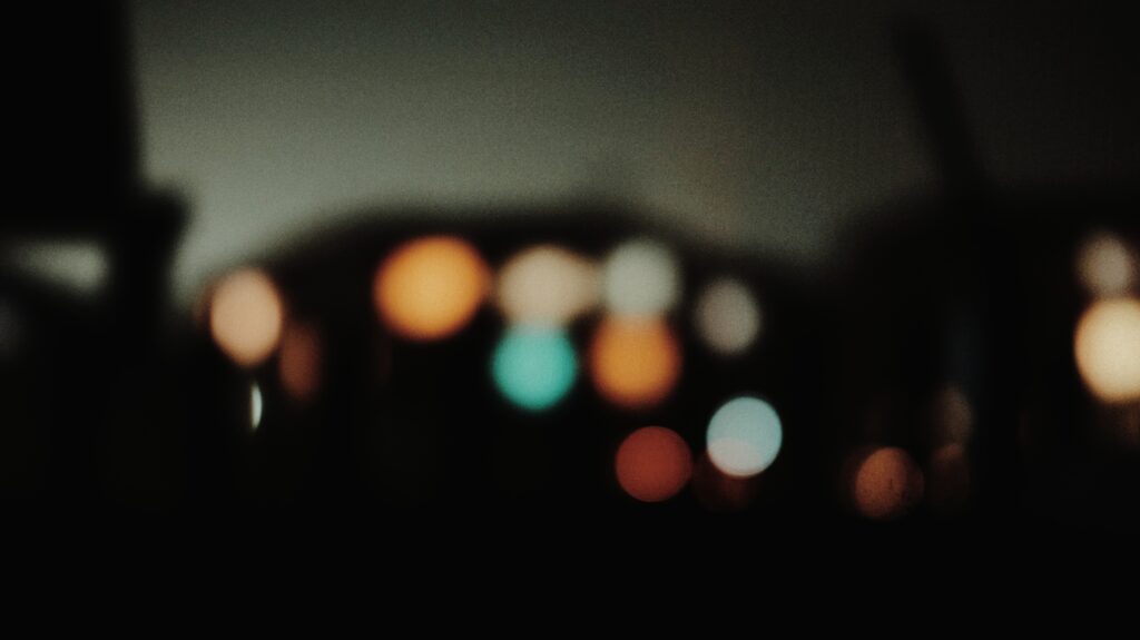 A group of lights which are out of focus.