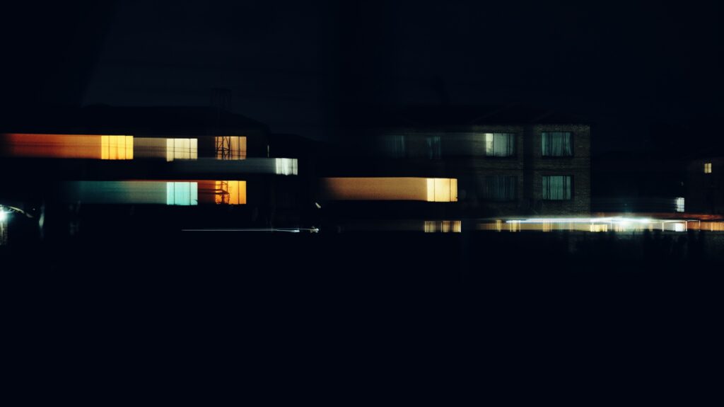 An apartment complex photographed at night in the West of Gauteng, Randfontein.