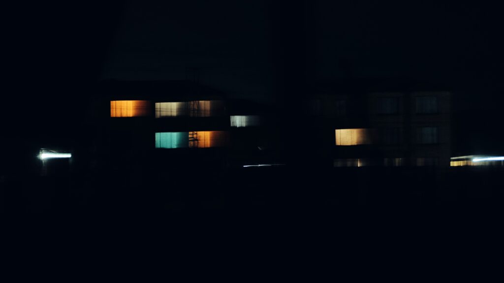 An apartment complex photographed at night in the West of Gauteng, Randfontein.