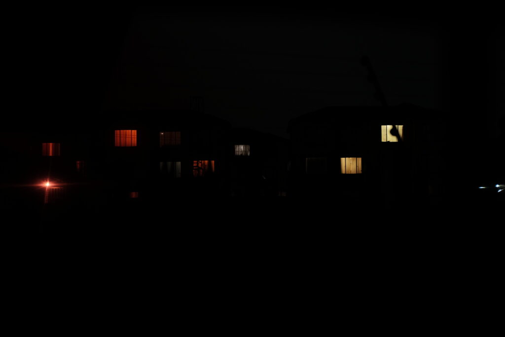 An apartment complex photographed at night in the West of Gauteng, Randfontein.