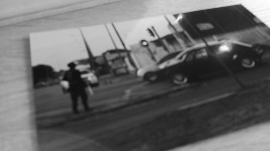 A blurry photo of a photo on a table.