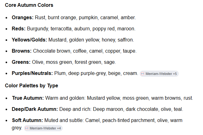 A list of autumn colors. By no means exhaustive I assume.